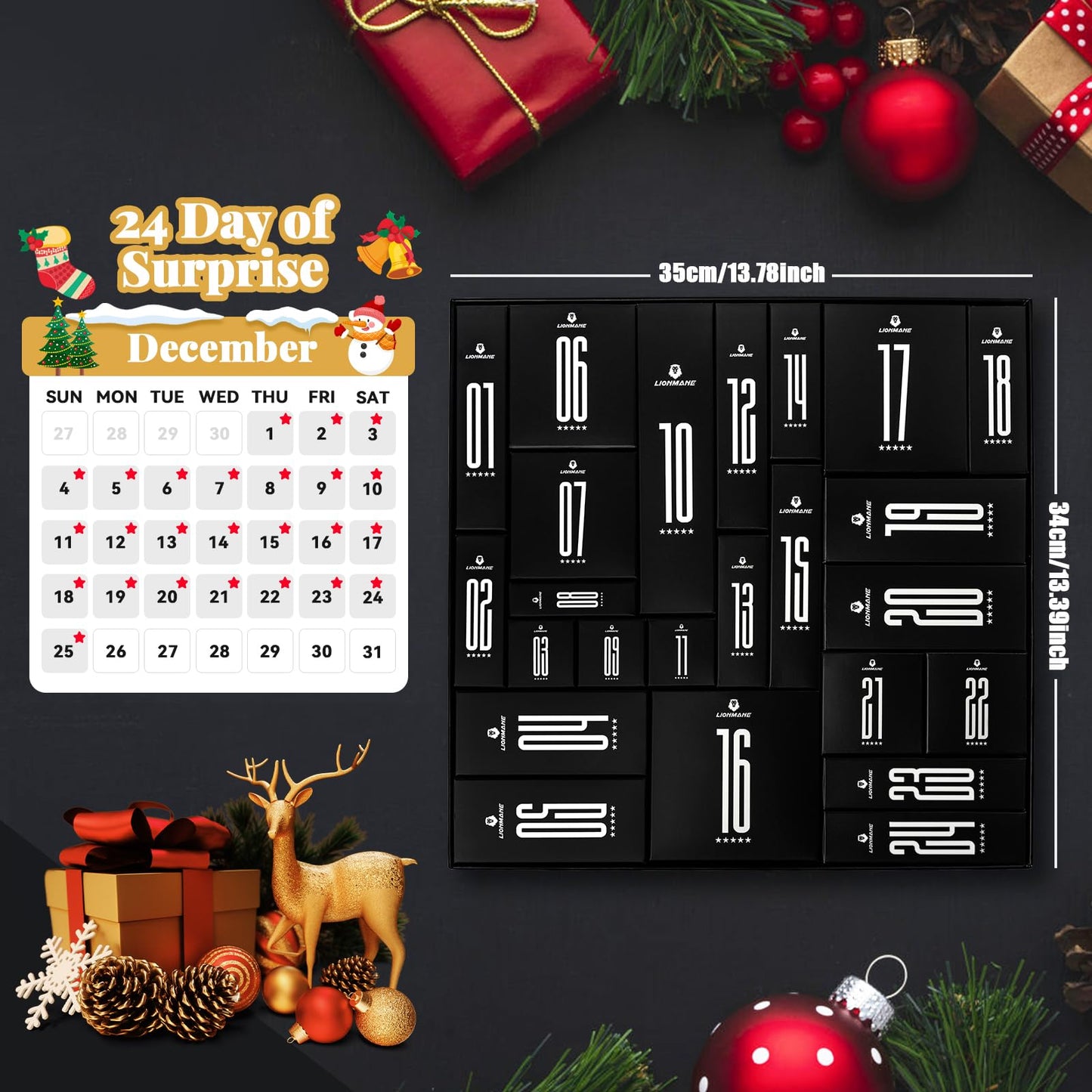 Calendario de Adviento para Hombre, Lionmane Set de Cuidado de Barba, Set de Regalos Originales de 24 PCS para el Cuidado de la Barba, Cara y Cuerpo, Kit de Cuidado de la Piel,Skin Care Sets & Kits